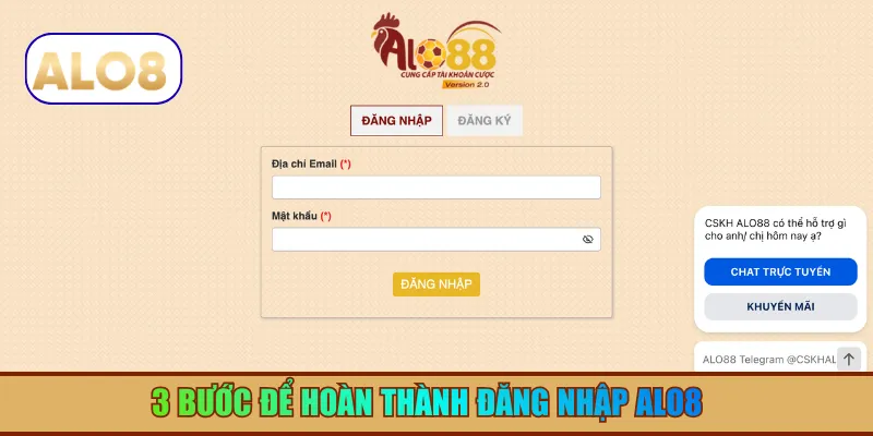 3 bước để hoàn thành đăng nhập ALO8