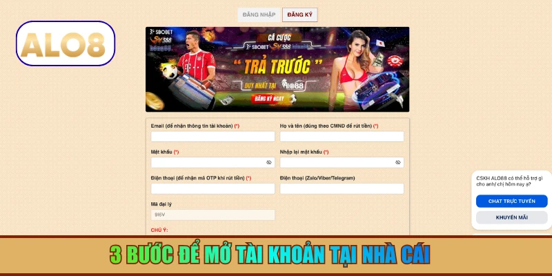 3 bước để mở tài khoản tại nhà cái